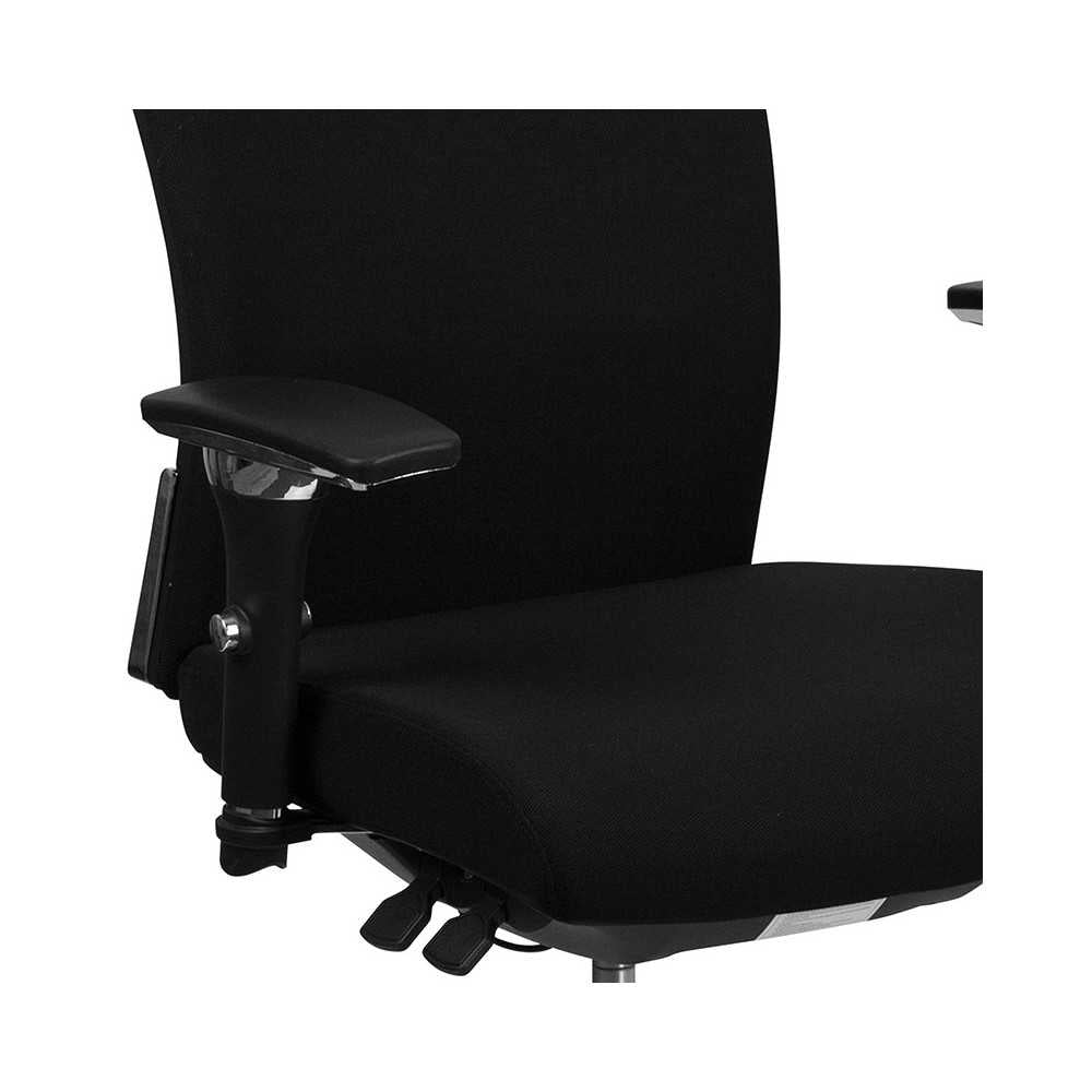 24/7 Intensive Use 300 lb. Rated Black Fabric Multifunction Ergonomic Office Chair with Seat Slider