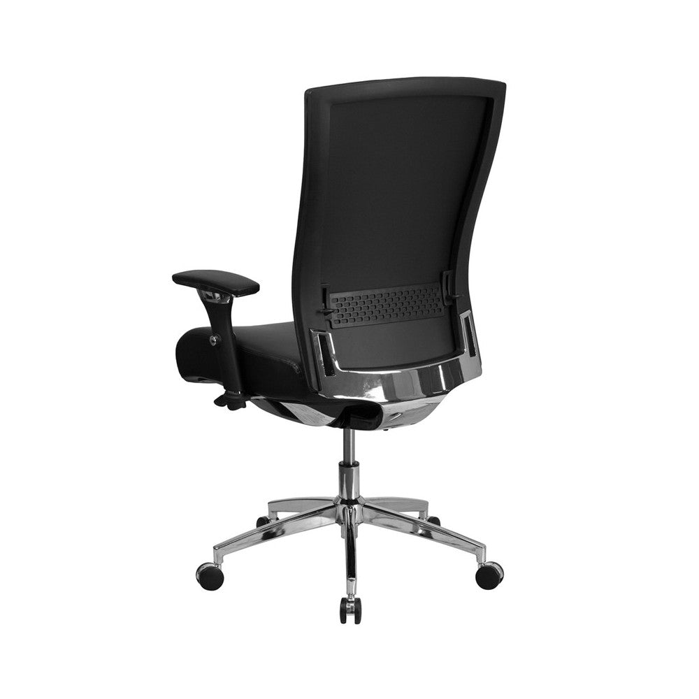 24/7 Intensive Use 300 lb. Rated Black LeatherSoft Multifunction Ergonomic Office Chair with Seat Slider
