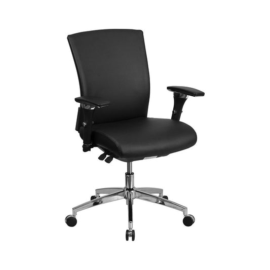 24/7 Intensive Use 300 lb. Rated Black LeatherSoft Multifunction Ergonomic Office Chair with Seat Slider