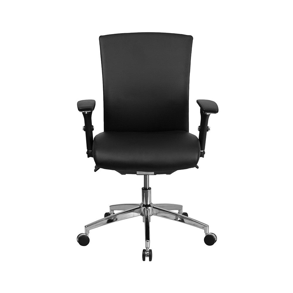24/7 Intensive Use 300 lb. Rated Black LeatherSoft Multifunction Ergonomic Office Chair with Seat Slider