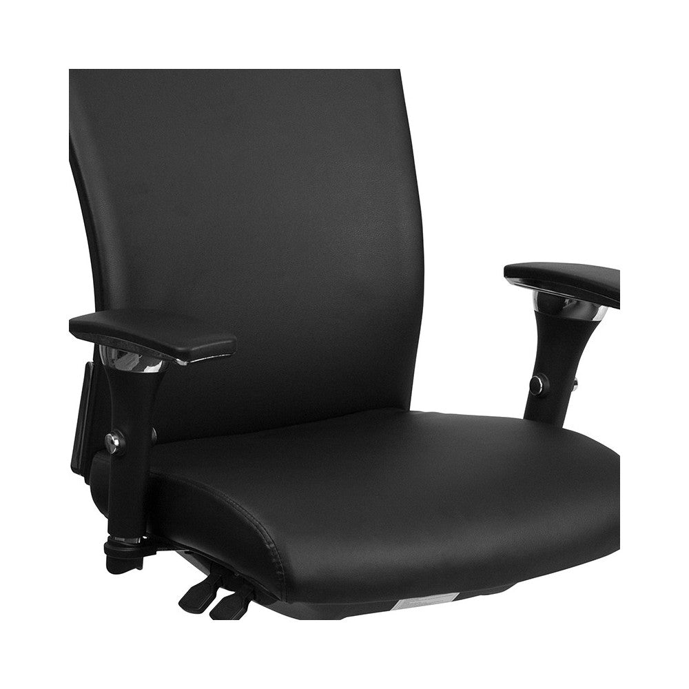 24/7 Intensive Use 300 lb. Rated Black LeatherSoft Multifunction Ergonomic Office Chair with Seat Slider