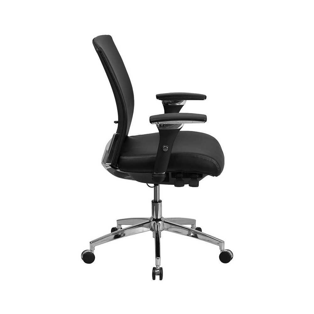24/7 Intensive Use 300 lb. Rated Black LeatherSoft Multifunction Ergonomic Office Chair with Seat Slider