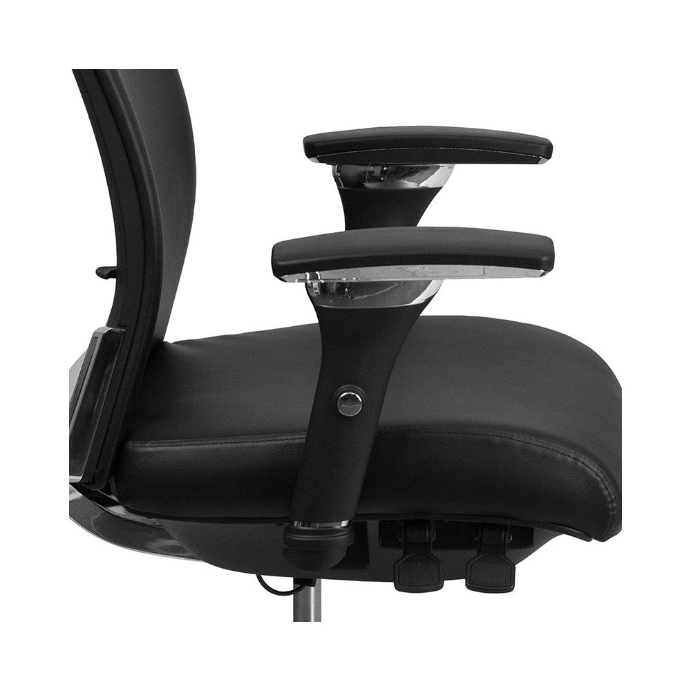 24/7 Intensive Use 300 lb. Rated Black LeatherSoft Multifunction Ergonomic Office Chair with Seat Slider