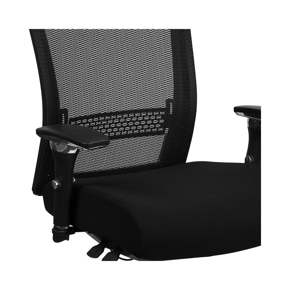 24/7 Intensive Use 300 lb. Rated Black Mesh Multifunction Ergonomic Office Chair with Seat Slider