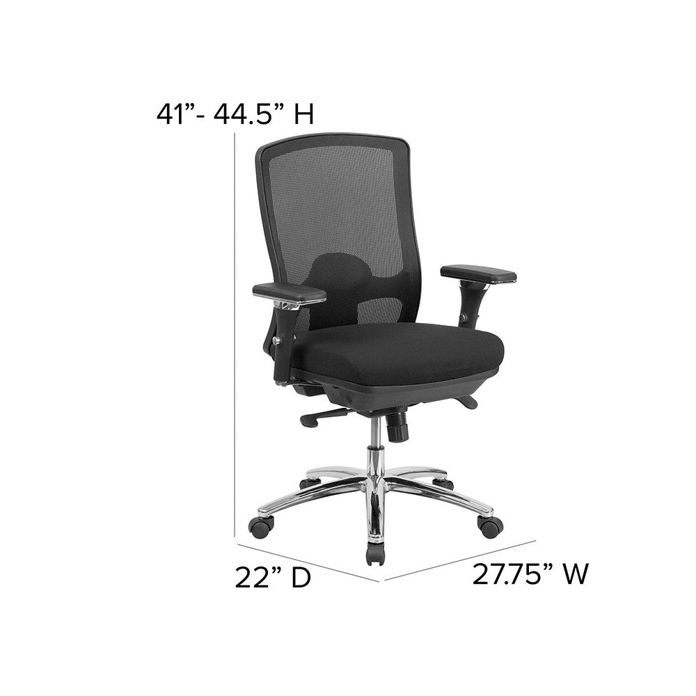 24/7 Intensive Use Big & Tall 350 lb. Rated Black Mesh Multifunction Swivel Ergonomic Office Chair