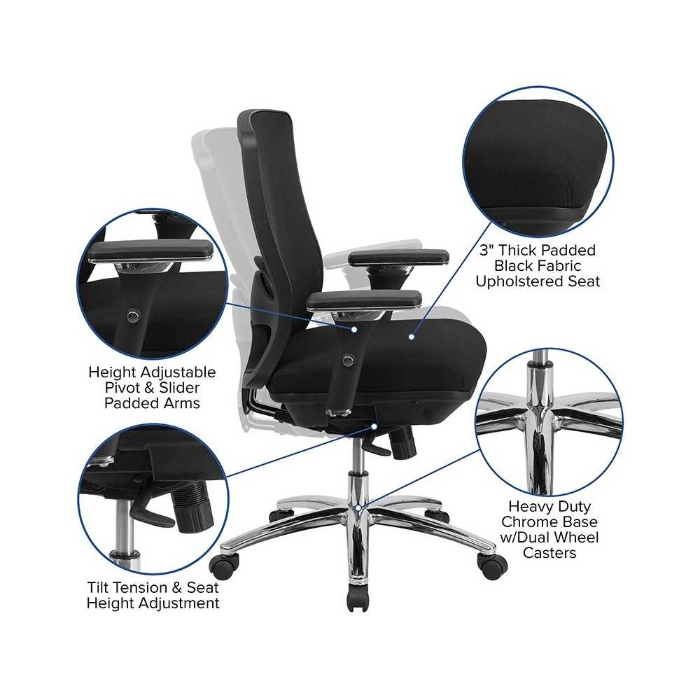 24/7 Intensive Use Big & Tall 350 lb. Rated Black Mesh Multifunction Swivel Ergonomic Office Chair