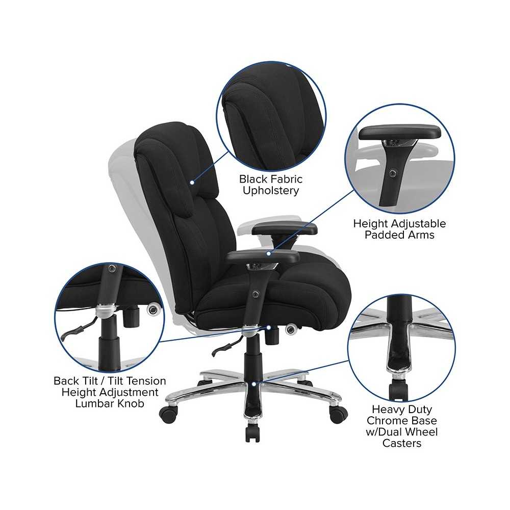24/7 Intensive Use Big & Tall 400 lb. Rated Black Fabric Executive Ergonomic Office Chair with Lumbar Knob