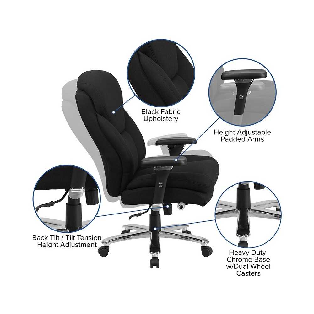 24/7 Intensive Use Big & Tall 400 lb. Rated Black Fabric Executive Ergonomic Office Chair with Lumbar Knob