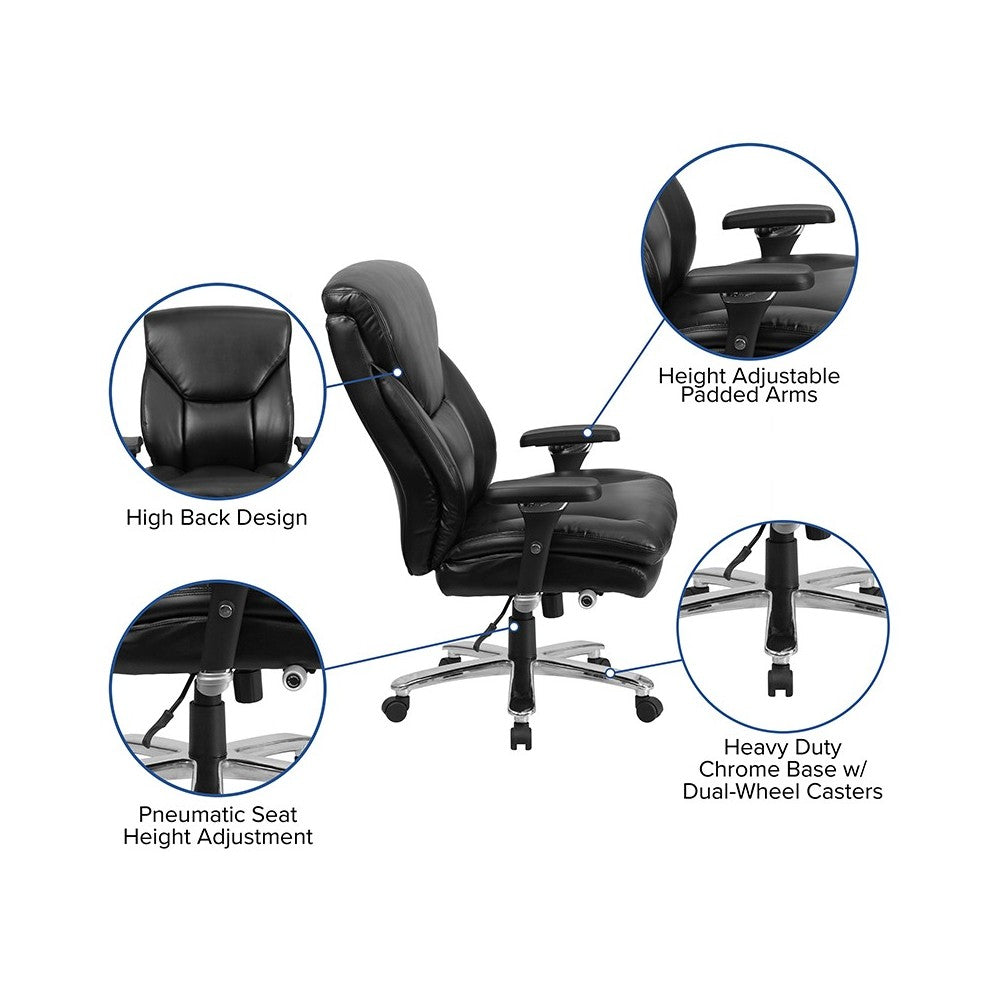 24/7 Intensive Use Big & Tall 400 lb. Rated Black LeatherSoft Ergonomic Office Chair with Lumbar Knob
