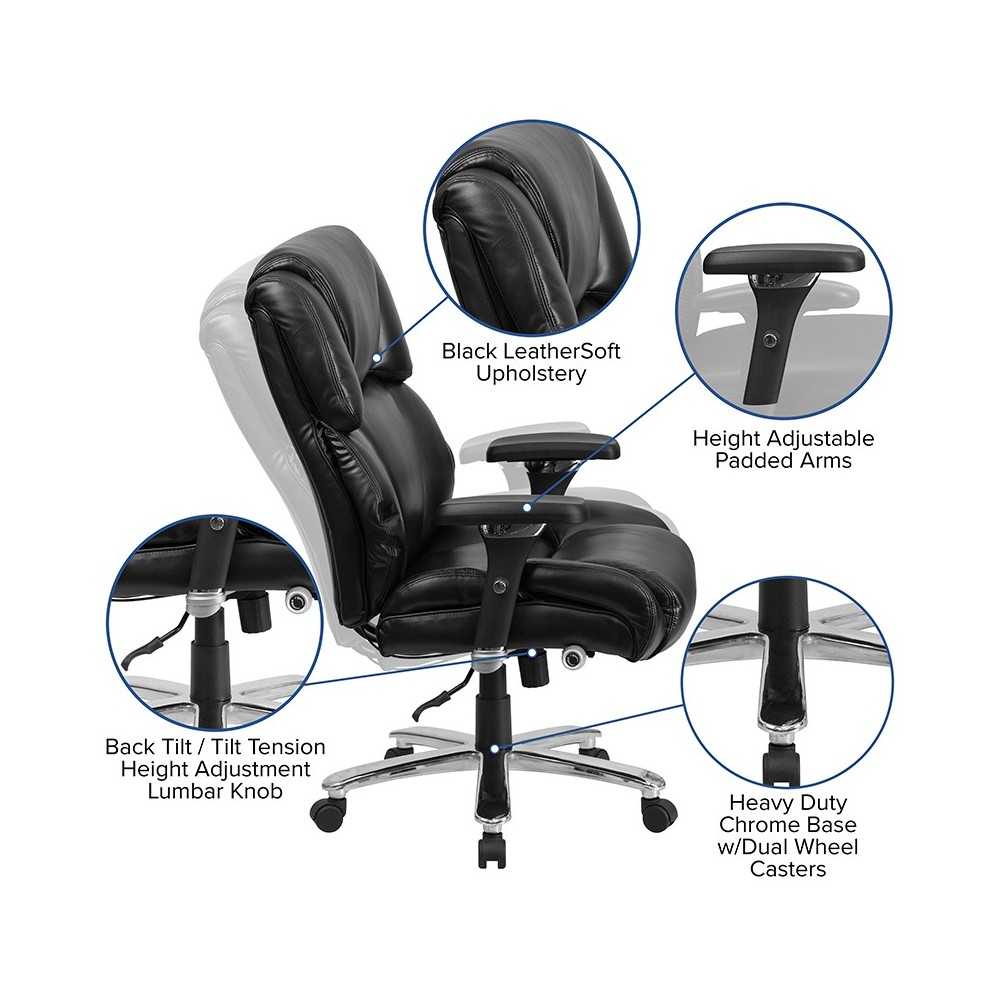 24/7 Intensive Use Big & Tall 400 lb. Rated Black LeatherSoft Executive Lumbar Ergonomic Office Chair