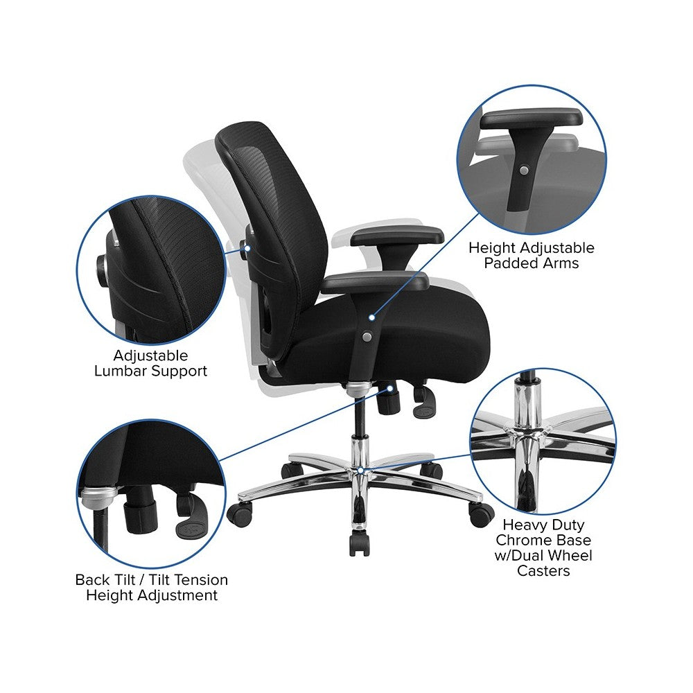 24/7 Intensive Use Big & Tall 500 lb. Rated Black Mesh Executive Ergonomic Office Chair with Ratchet Back