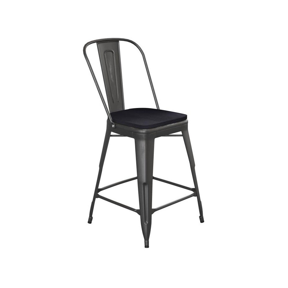 24" Black Metal Stool-Black Seat