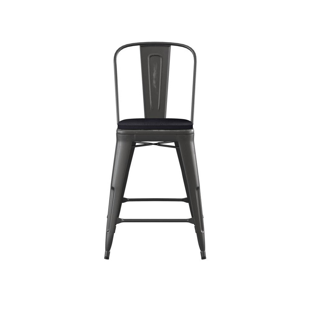 24" Black Metal Stool-Black Seat