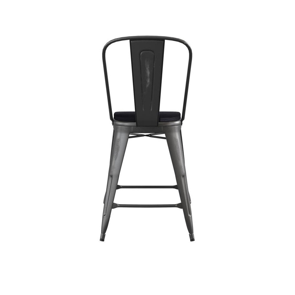 24" Black Metal Stool-Black Seat