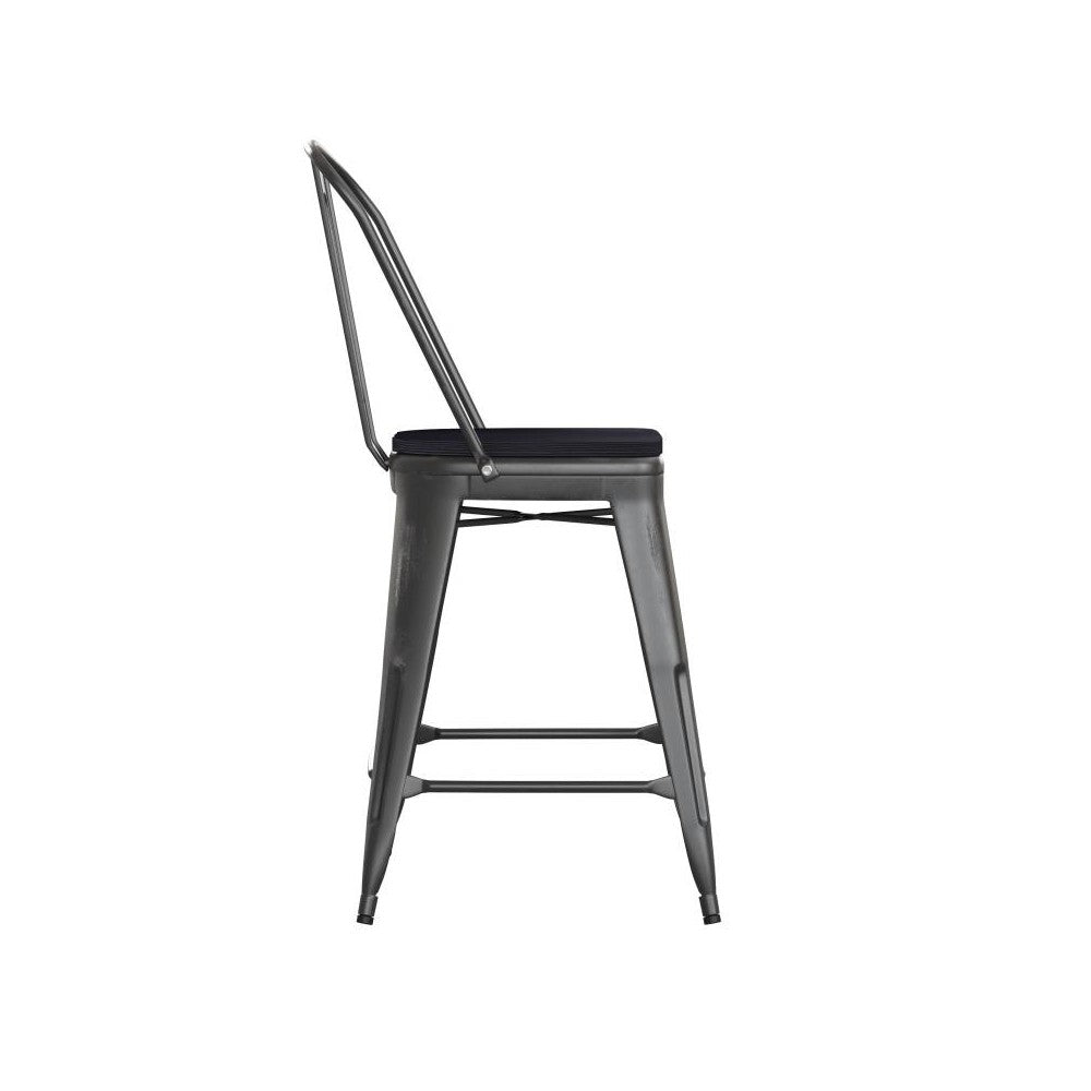 24" Black Metal Stool-Black Seat