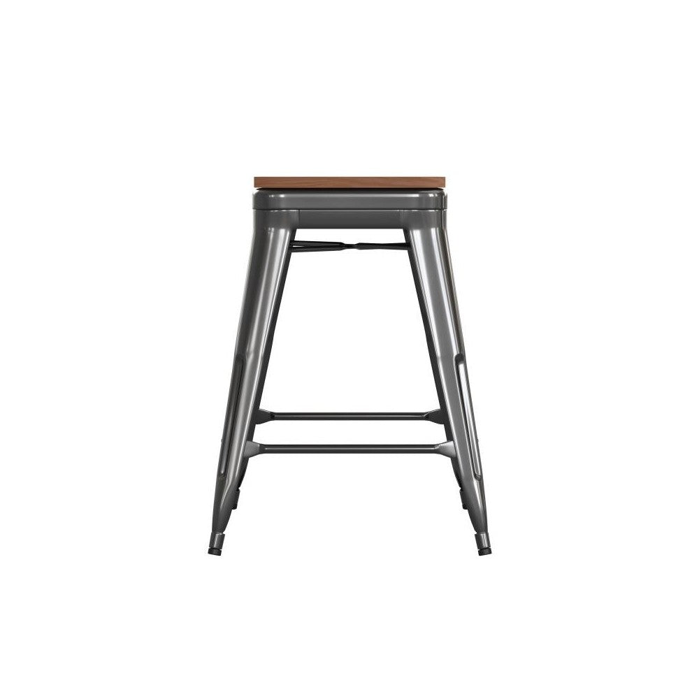 24" Black Stool-Teak Seat