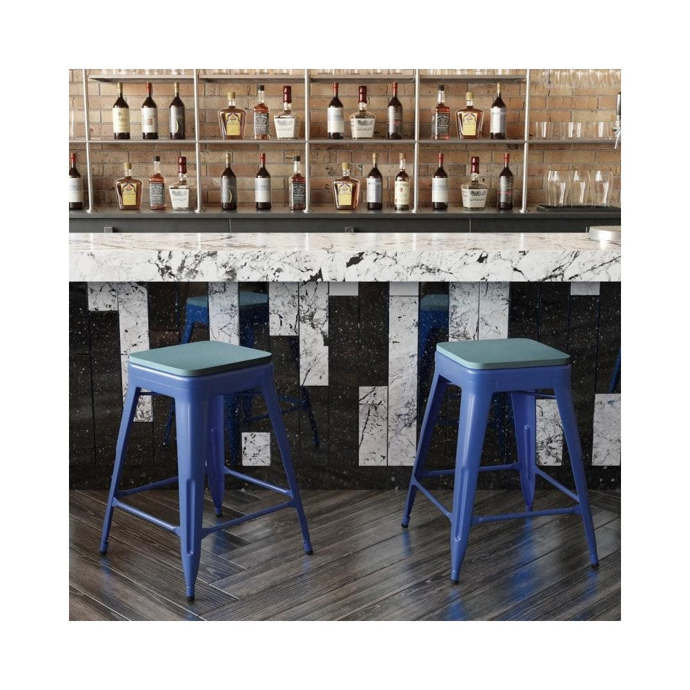 24" Blue Stool-Teal Blue Seat