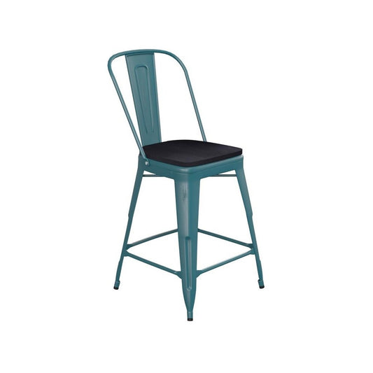 24" Blue-Tl Metal Stool-Black Seat