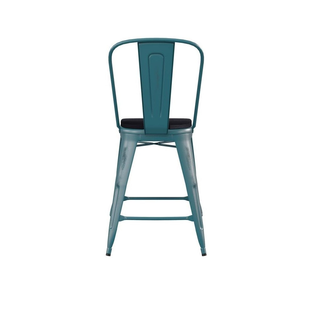 24" Blue-Tl Metal Stool-Black Seat