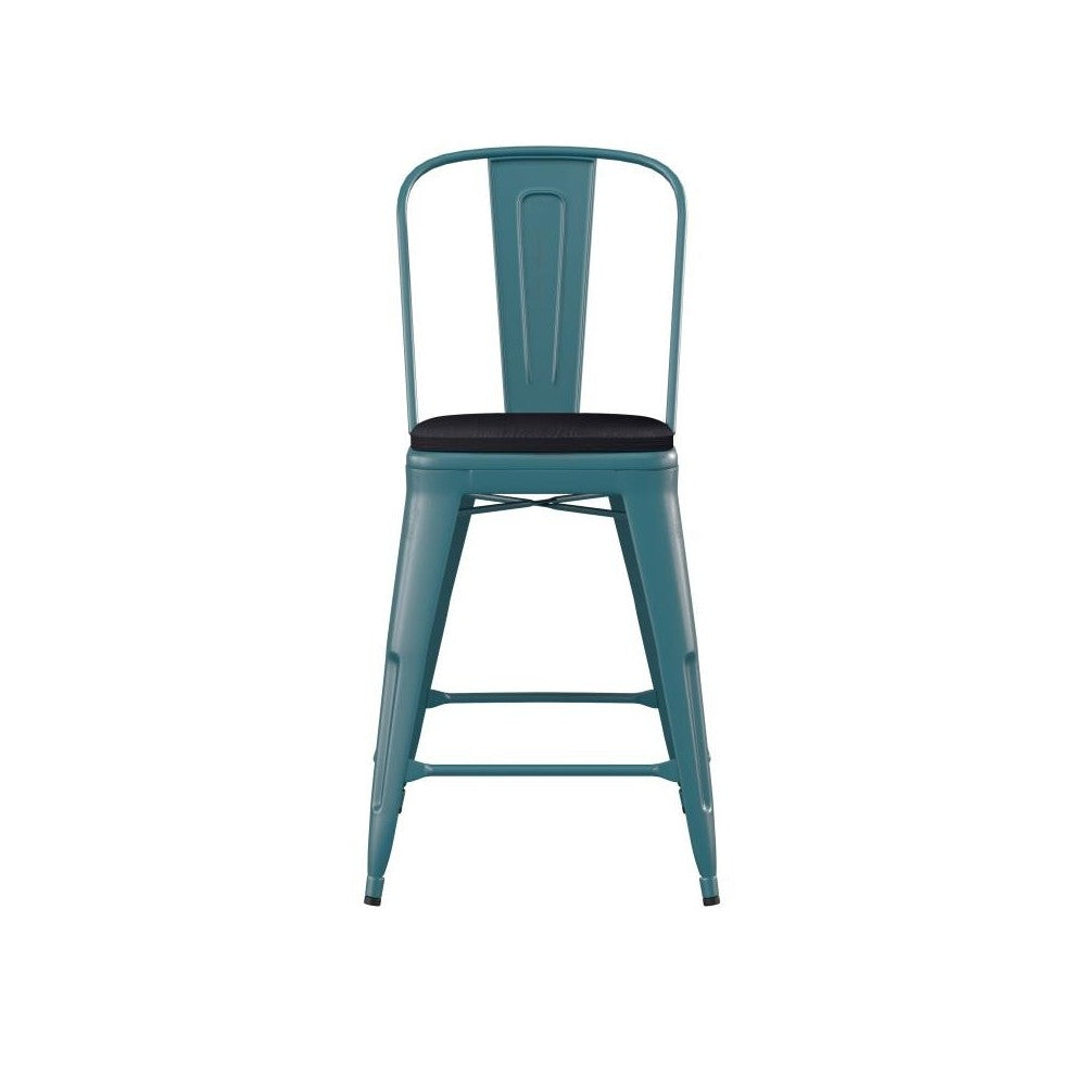 24" Blue-Tl Metal Stool-Black Seat