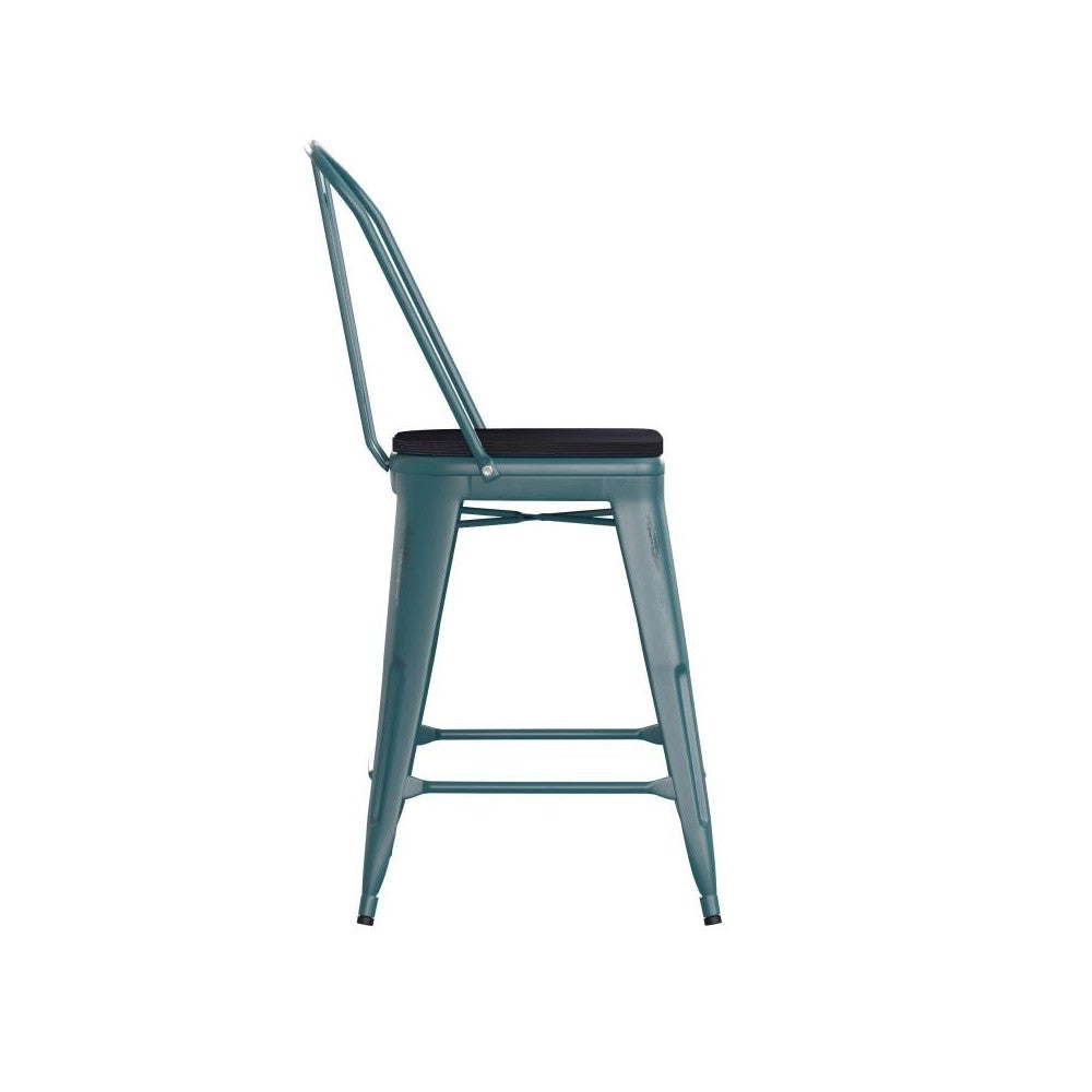 24" Blue-Tl Metal Stool-Black Seat