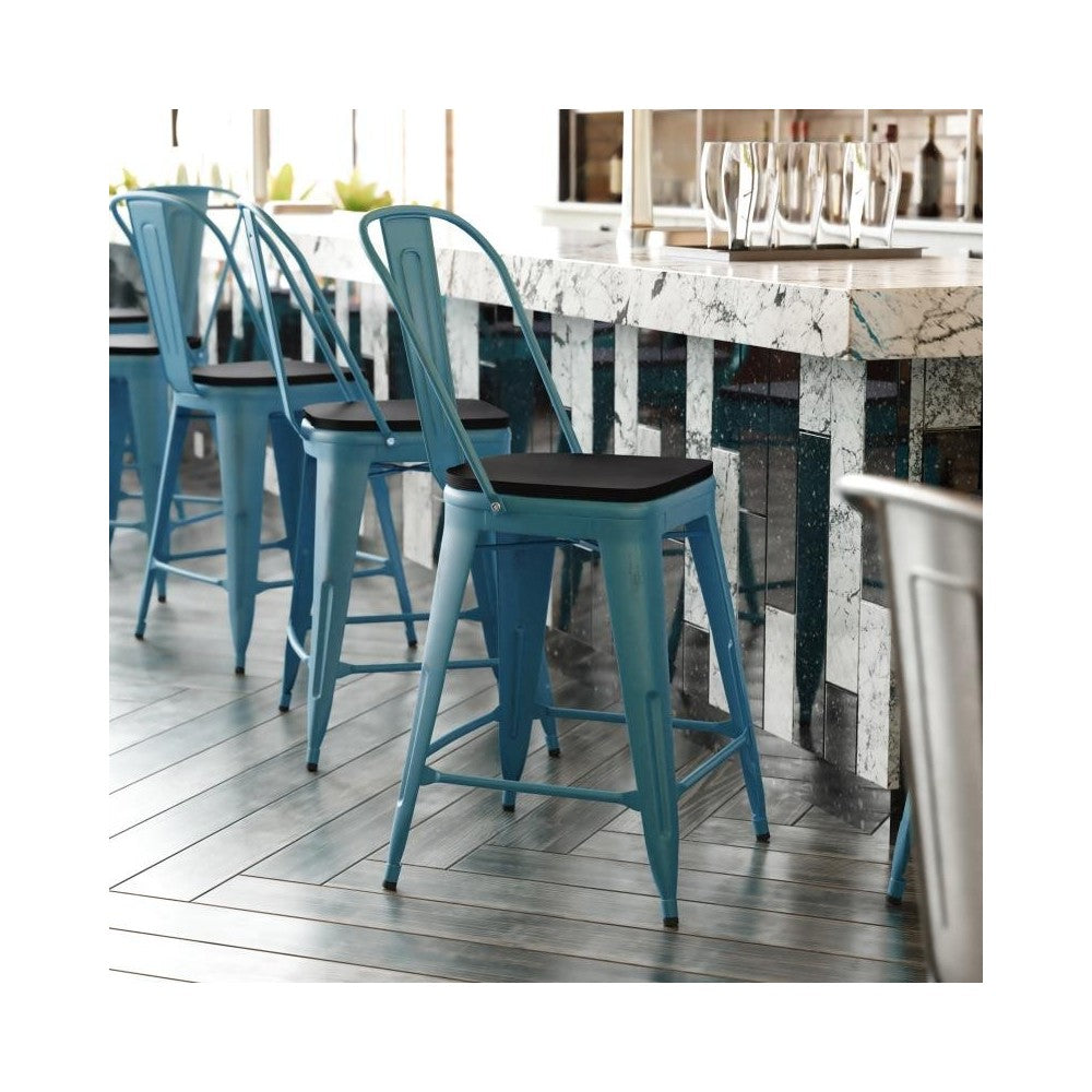 24" Blue-Tl Metal Stool-Black Seat