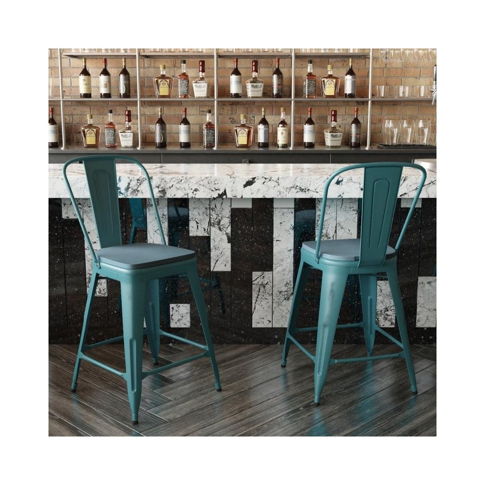 24" Blue-Tl Metal Stool-Teal Seat