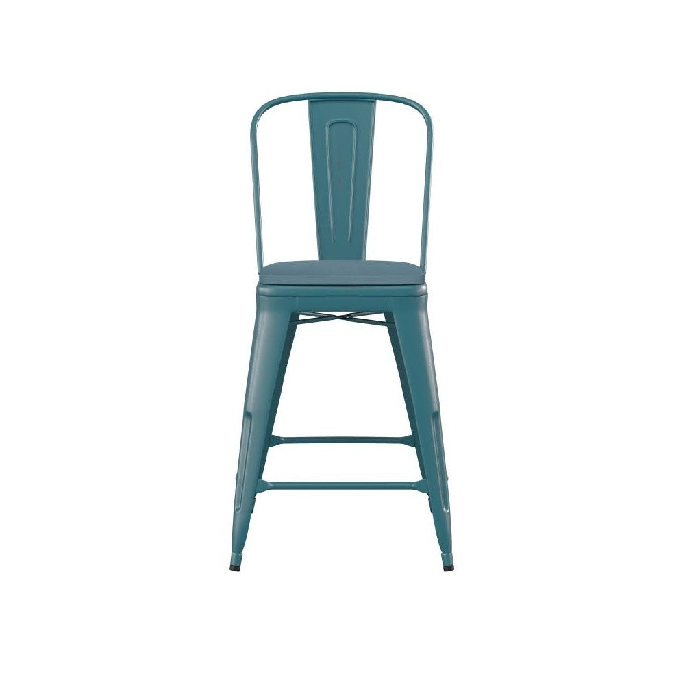 24" Blue-Tl Metal Stool-Teal Seat