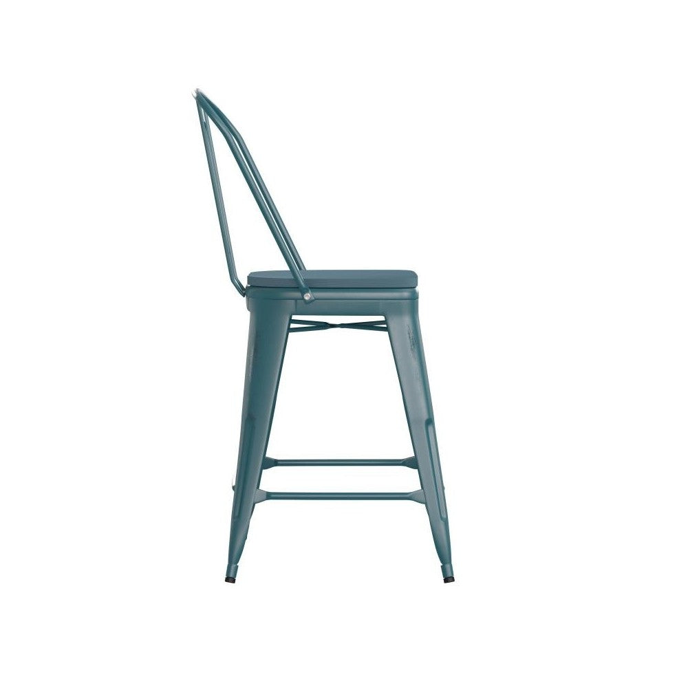 24" Blue-Tl Metal Stool-Teal Seat