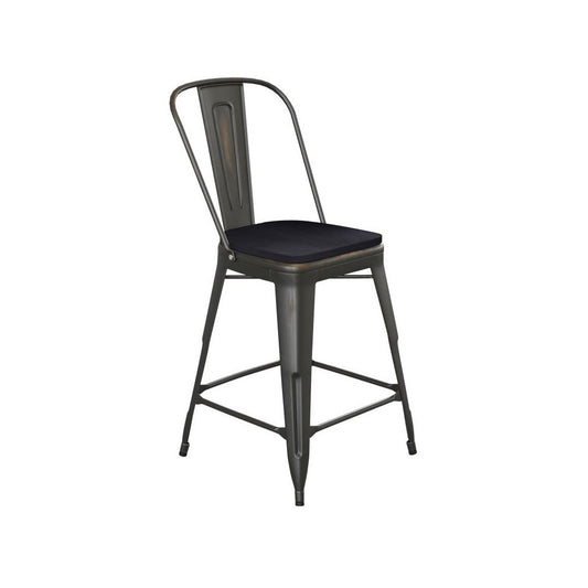 24" Copper Metal Stool-Black Seat