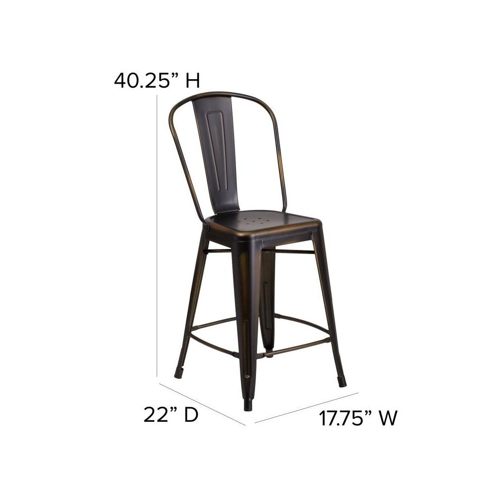 24" Copper Metal Stool-Black Seat