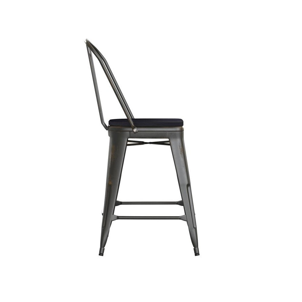 24" Copper Metal Stool-Black Seat