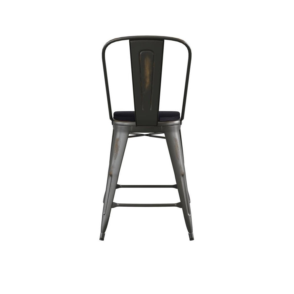 24" Copper Metal Stool-Black Seat