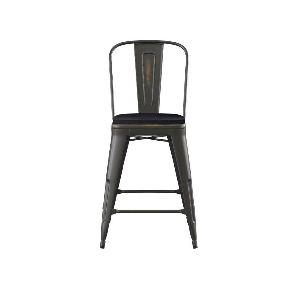 24" Copper Metal Stool-Black Seat