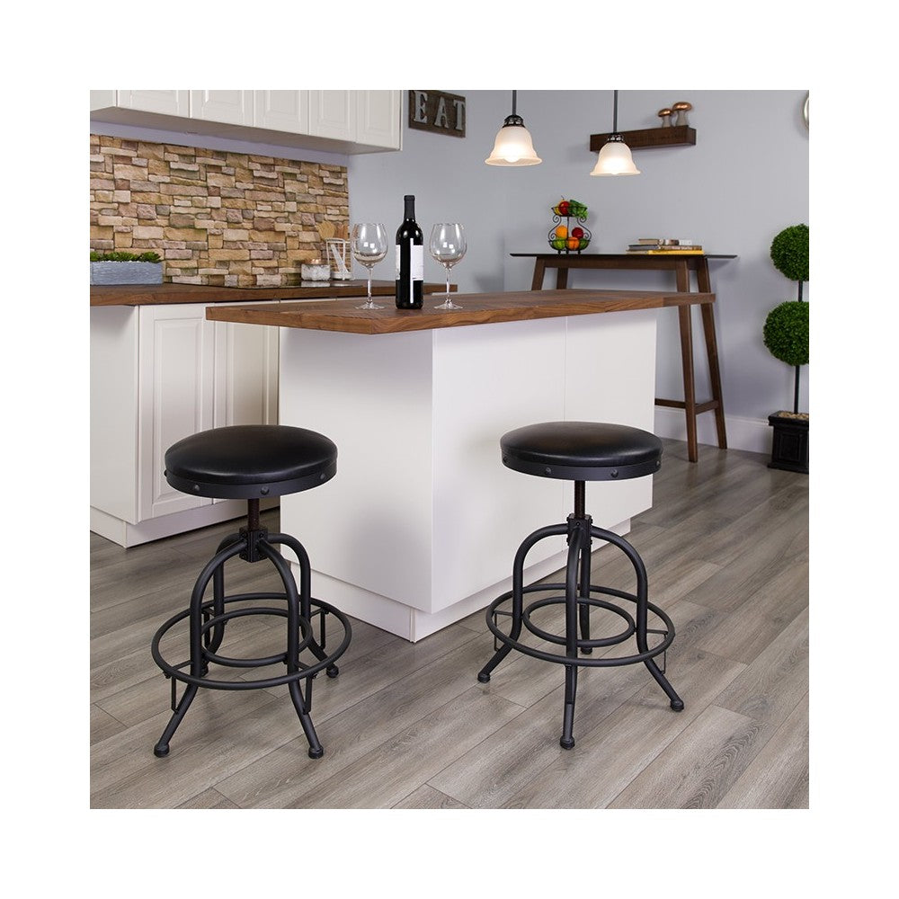 24'' Counter Height Stool with Swivel Lift Black LeatherSoft Seat