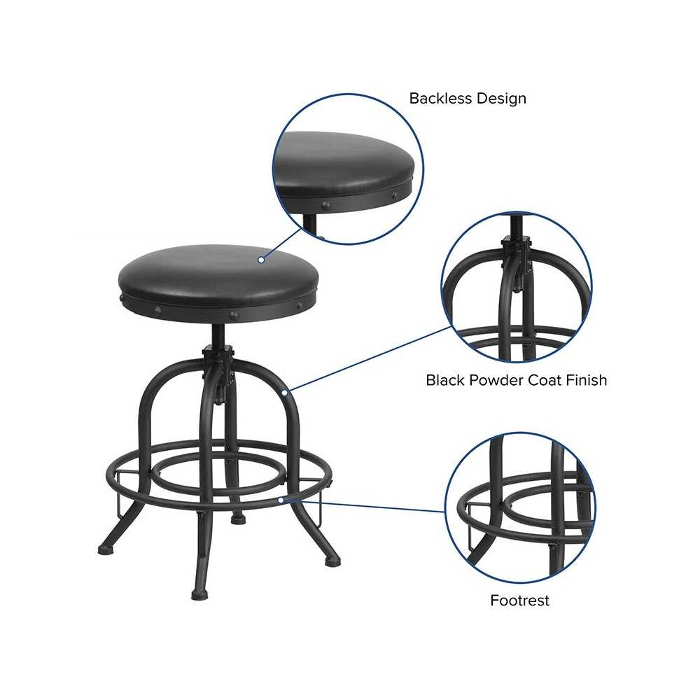 24'' Counter Height Stool with Swivel Lift Black LeatherSoft Seat