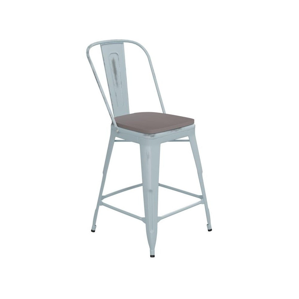 24" Green-Bl Metal Stool-Gray Seat
