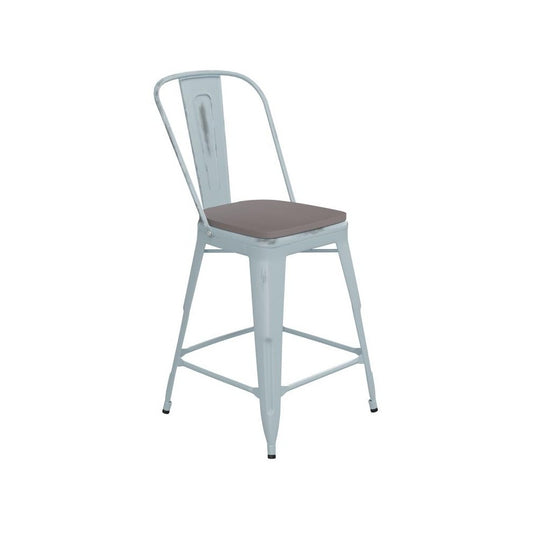 24" Green-Bl Metal Stool-Gray Seat