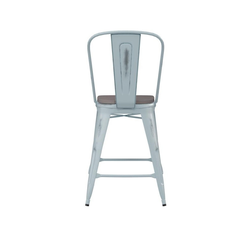 24" Green-Bl Metal Stool-Gray Seat