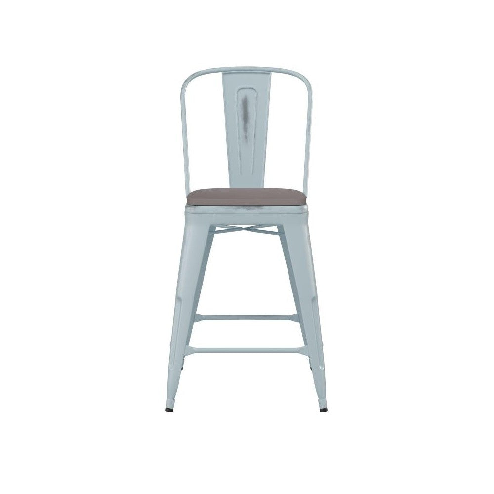 24" Green-Bl Metal Stool-Gray Seat
