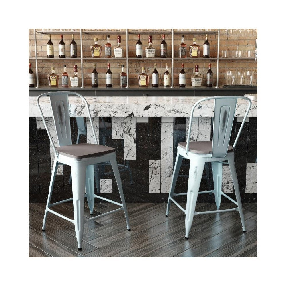 24" Green-Bl Metal Stool-Gray Seat
