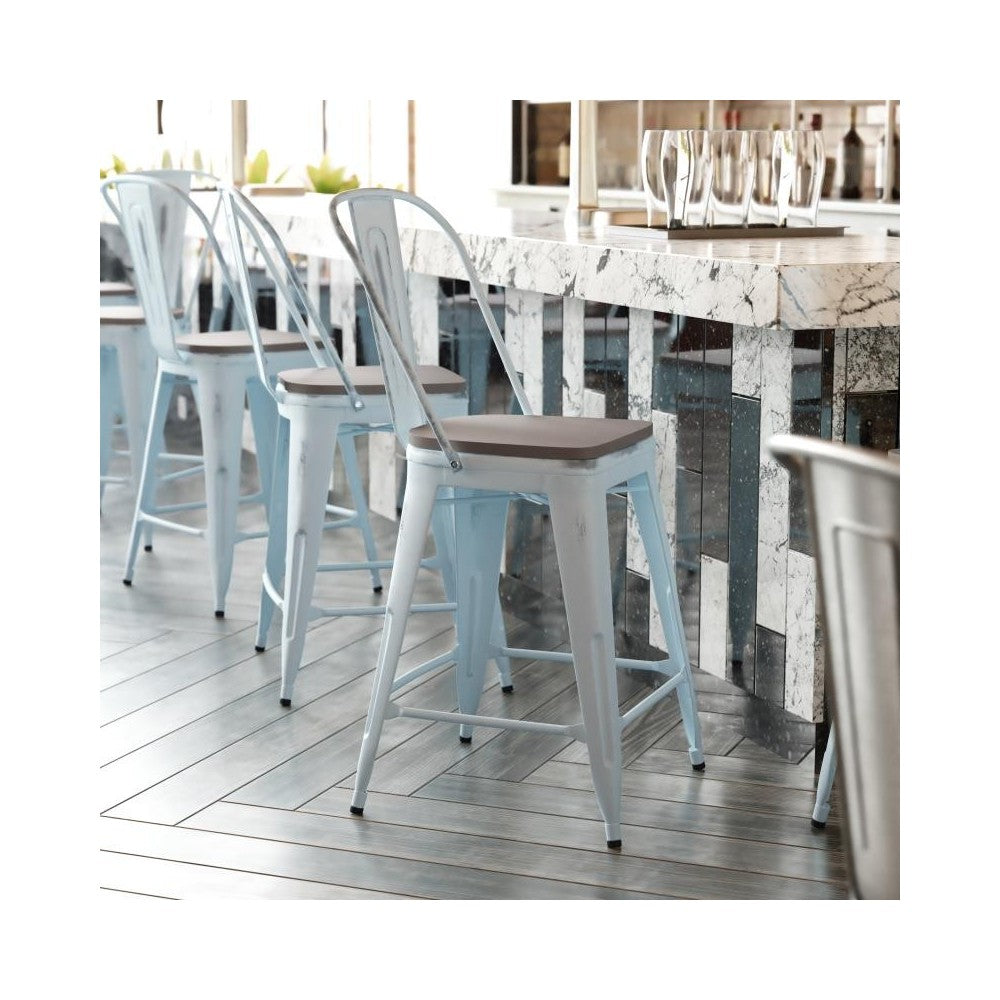 24" Green-Bl Metal Stool-Gray Seat