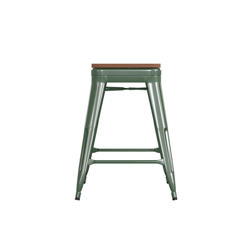 24" Green Stool-Teak Seat