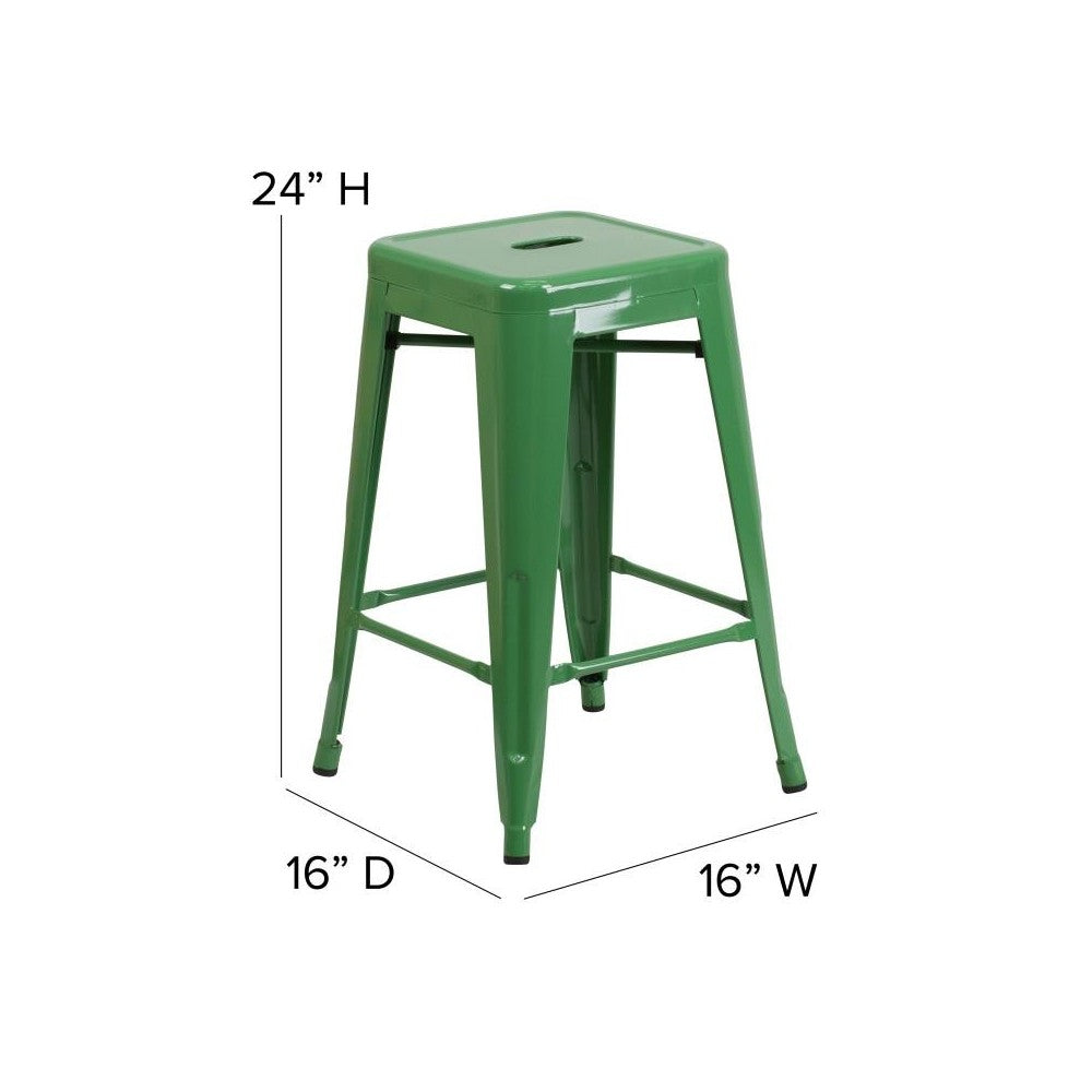 24" Green Stool-Teak Seat