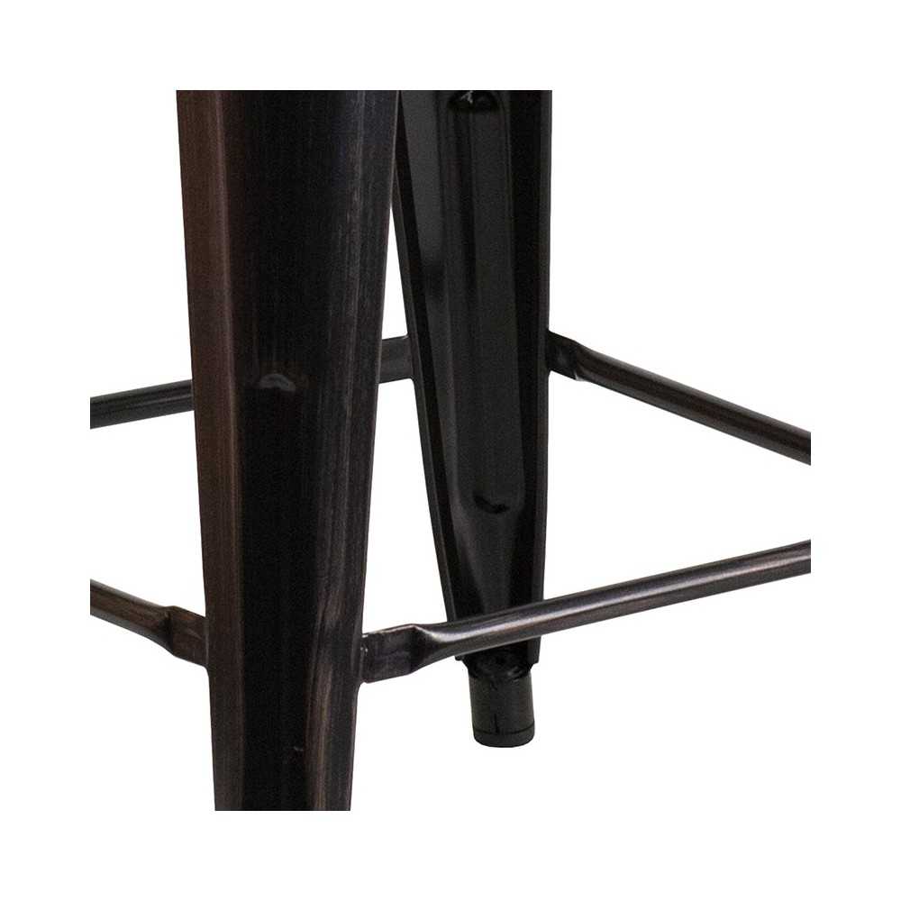 24" High Backless Black-Antique Gold Metal Counter Height Stool with Square Wood Seat