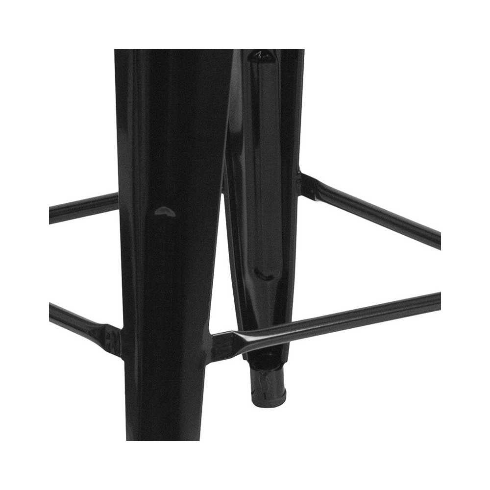 24" High Backless Black Metal Counter Height Stool with Square Wood Seat
