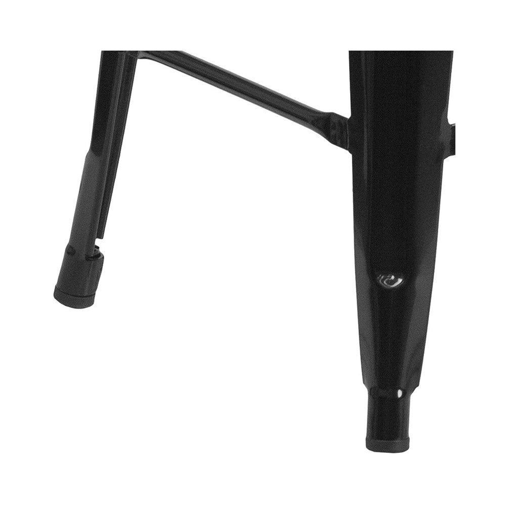 24" High Backless Black Metal Counter Height Stool with Square Wood Seat