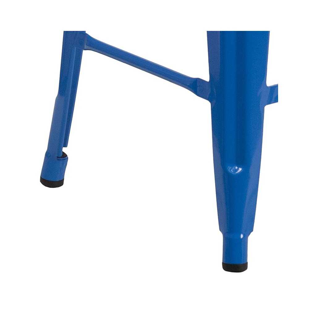 24" High Backless Blue Metal Counter Height Stool with Square Wood Seat