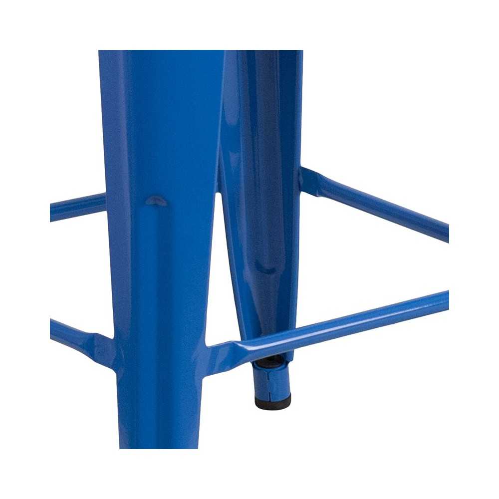 24" High Backless Blue Metal Counter Height Stool with Square Wood Seat