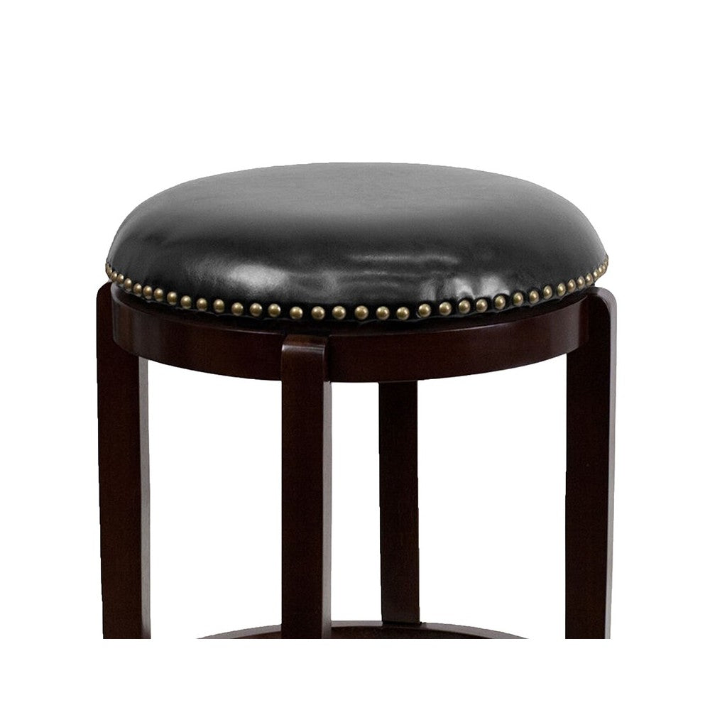 24'' High Backless Cappuccino Wood Counter Height Stool with Black LeatherSoft Swivel Seat